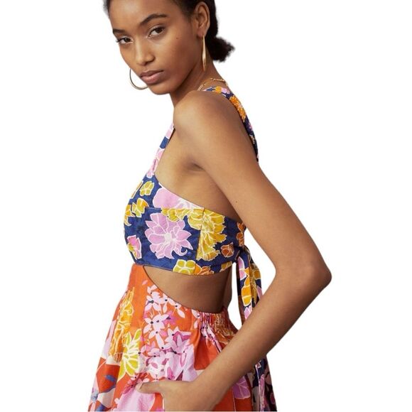 Anthropologie Maeve Bow-Back Midi Dress Pink Floral Size 00 - Picture 4 of 13